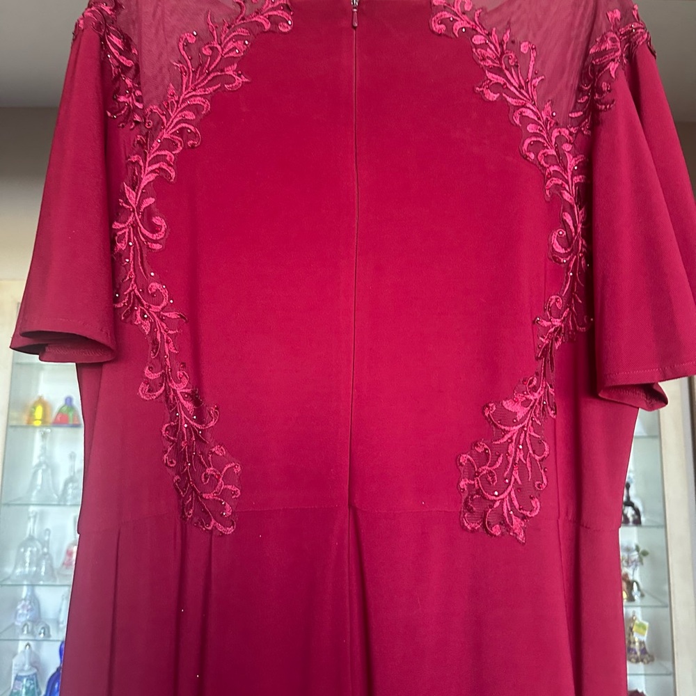 Red Embellished Crew Neck Dress for Wedding Guest